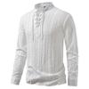 Men's Lace-Up Stand Collar Textured Shirt Long Sleeve Casual Retro Top for Men Spring Autumn Fashion Multi-Color Male Blouse