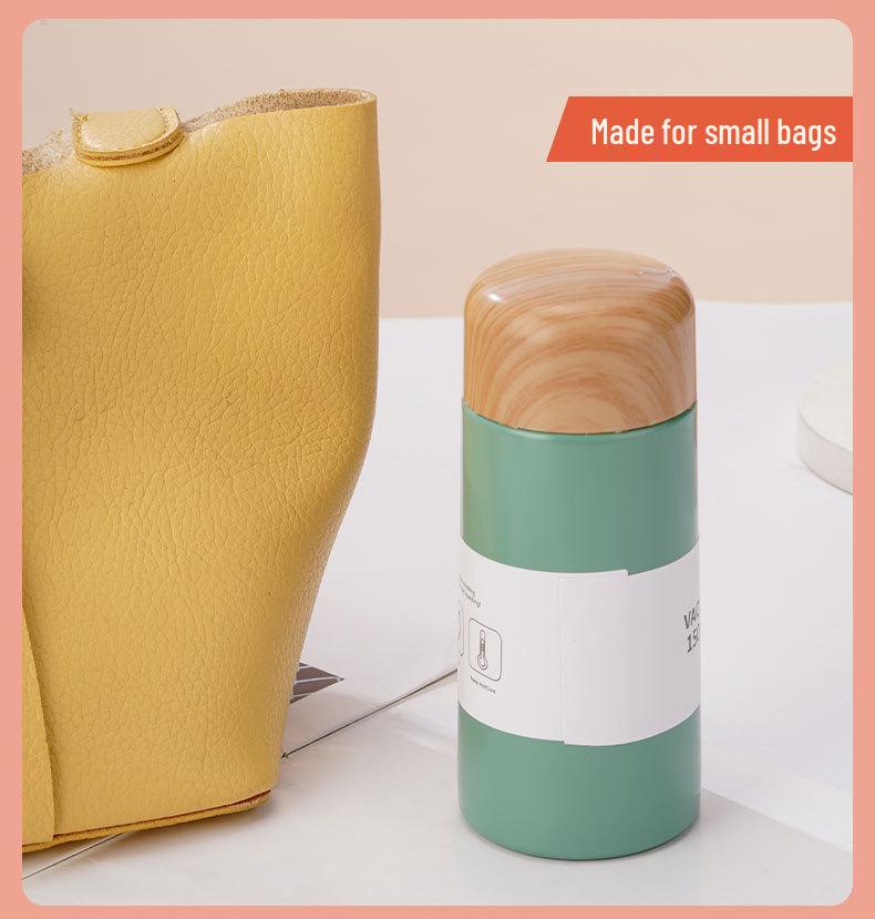 304 Stainless Steel Portable Thermos - Mini Wood Grain Water Cup for Students and Couples