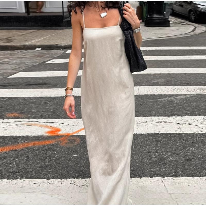 Elegant Cotton Lined Slip Dress Women Solid Color Tube Sleeveless Long Dresses Female 2025 Spring Summer Fashion Lady Beach Dress