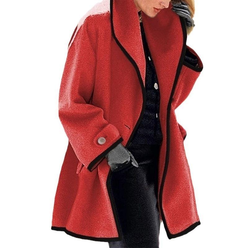 Damenmode Herbst Winter Mehrfarbig Rundhals Locker Kapuzenwollmantel Colorblock Kante WCoat