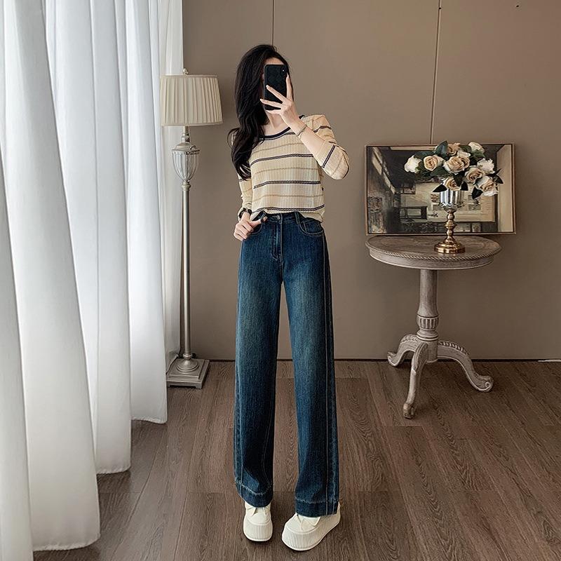Women's Spring New High Waisted Slimming Fashion Everything Straight Leg Denim Wide Leg Pants