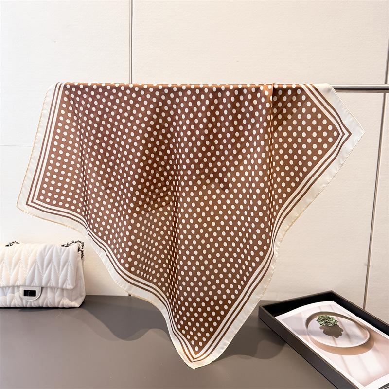 Retro French Polka Dot Spring/ Lightweight Faux Silk Printed Small Scarf Shawl Neckerchief with a High-end Feel for Women