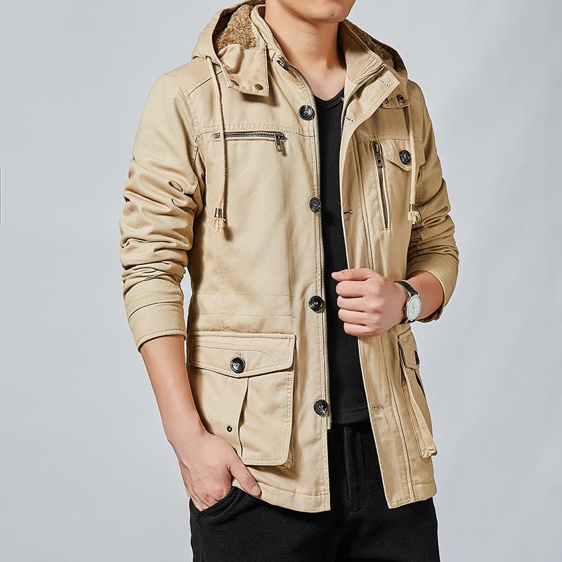 Men's Fleece Lined Windbreaker: Washed Cotton, Korean Style, Plus Size, Autumn/Winter 2022