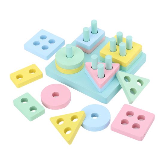 Kids Stacking Building Block Toy Toddlers Boys Girls Geometric Shapes Sorting Color Learning Fine Motor Skills Educational Building Block Toy