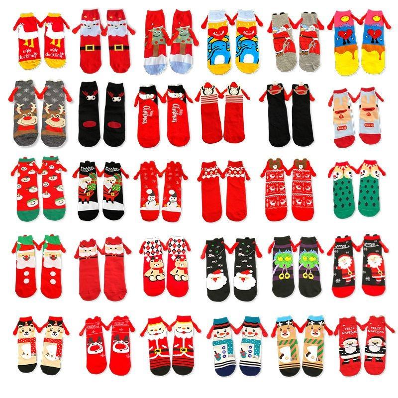 European And American Magnetic Hand-Holding Socks, Viral Mid-Calf Socks For Autumn/Winter, Trendy Cartoon Christmas Socks