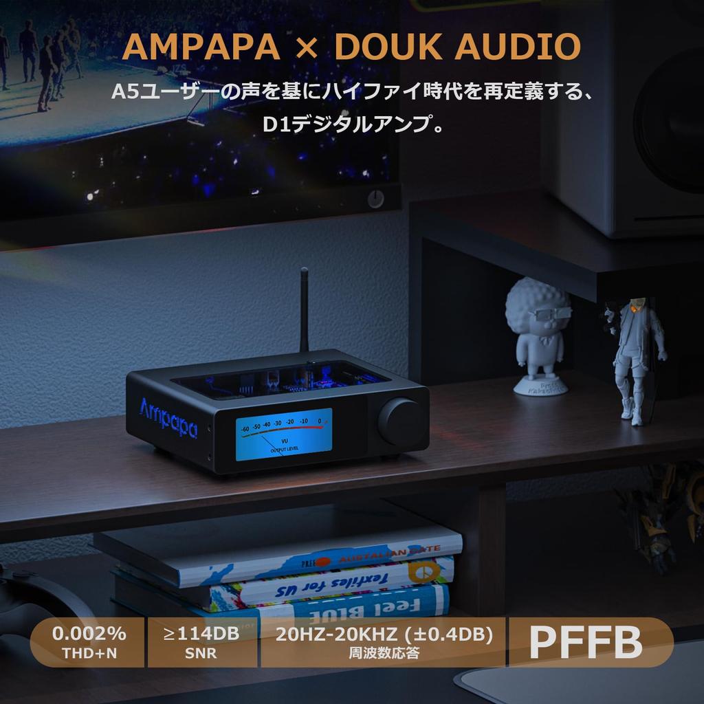 Ampapa Bluetooth HiFi 300W X2 Stereo Amplifier with BT HPF Digital VU Meter SUB TRS Balanced Input Tone Control Remote Control for Home Theater