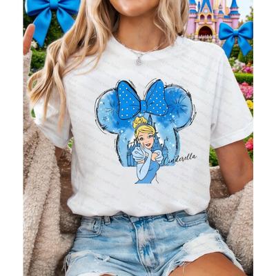Disney Cinderella Cartoon Print Short-sleeved Tees Childlike Cute Style Suitable for Women's Daily Outing Wear Woman T-shirts