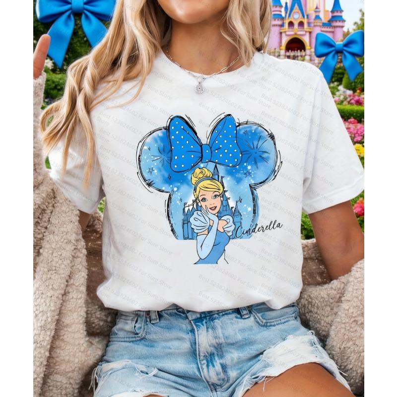 

Женские футболки с принтом из мультфильма «Золушка» Disney, с коротким рукавом, в детском милом стиле, подходят для повседневной носки и прогулок 5XL