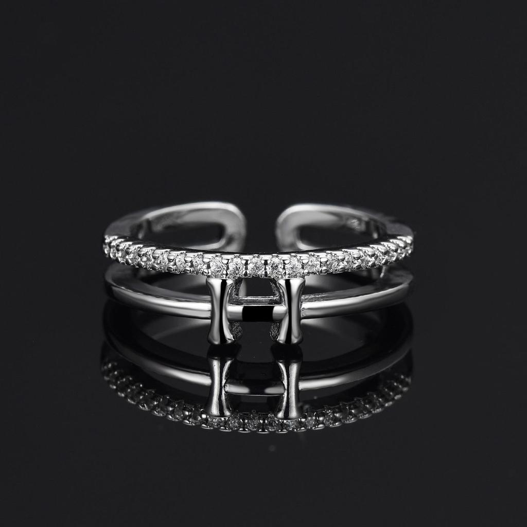 Korean Style Women's Double-Layer H Ring with Full Diamond Inlay - Elegant & Luxurious