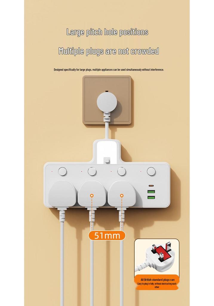European Standard Compact Russian Power Strip with USB & Switch Extension Cord