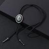 5Pcs Western Cowboy Vintage Flower Stone Pendant Bolo Tie Braided Leather Rope Cord Necktie Necklace Jewelry Neckwear