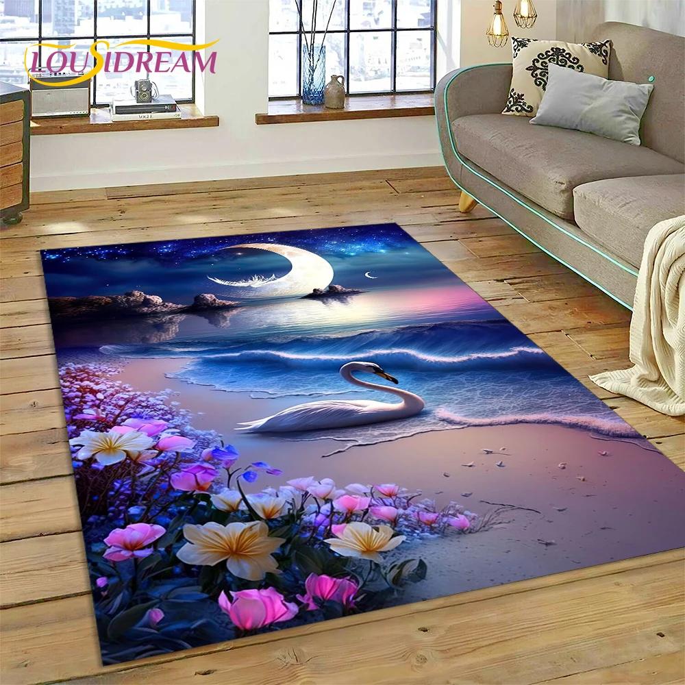 Love Swan Cartoon Cygnus Girl Gift Carpet Rug for Home Living Room Bedroom Sofa Doormat Decor,Kids Area Rug Non-slip Floor Mat