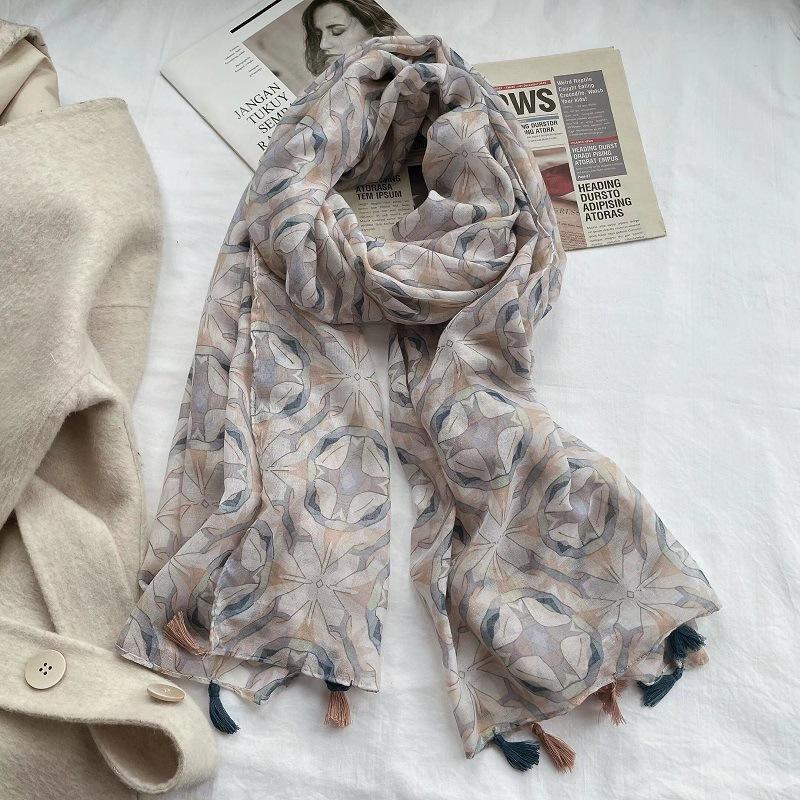 Spain Luxury Fashion Lovely Floral Tassel Viscose Shawl Scarf Lady Print Pashmina Stole Wrap Snood Bufandas Muslim Hijab