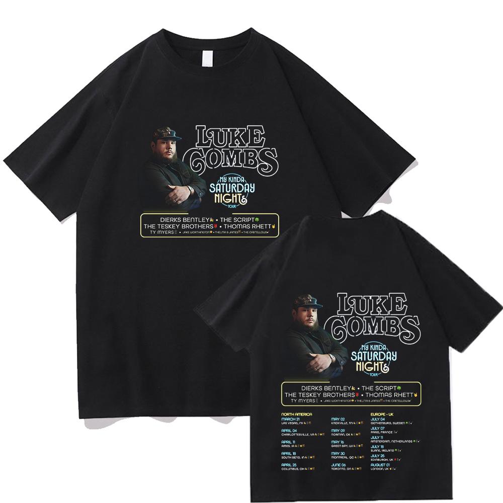 My Kinda Saturday Night Tour Tshirt Luke Combs Music Tshirt 2025Summer Mens Womens Harajuku Cotton Round Neck Shirt Fan Gift