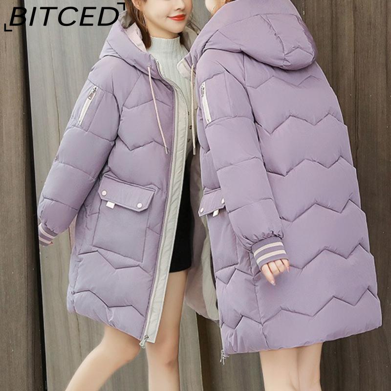 

BITCED Жіноче зимове пальто середньої довжини вільного крою, потовщена стьобана куртка, пуховик, куртка з бавовняною підкладкою S фіолетовий