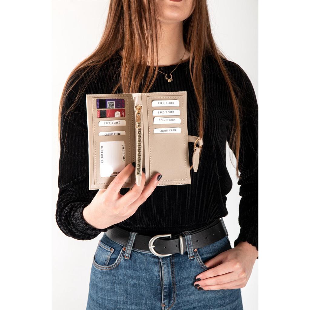 Rote Damenbrieftasche mit weicher Hautschnalle und Zubehör mit mehreren Fächern