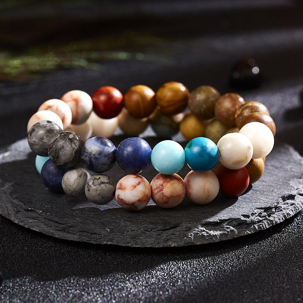 Natural Stone Beads Bracelet Women Men Beads Wristband Bangle Elastic Cord Unisex Bracelet Jewelry BR18Y0533-3