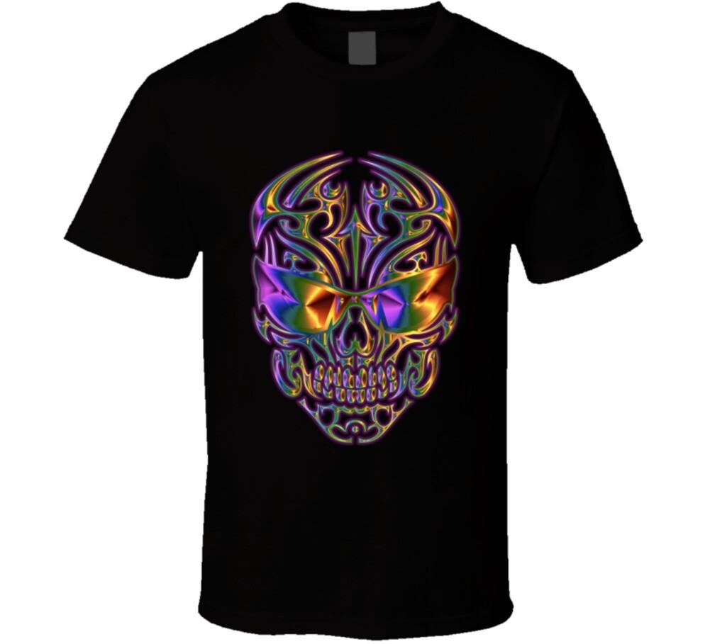 Neon Psychedelic Tribal Skull T Shirt S