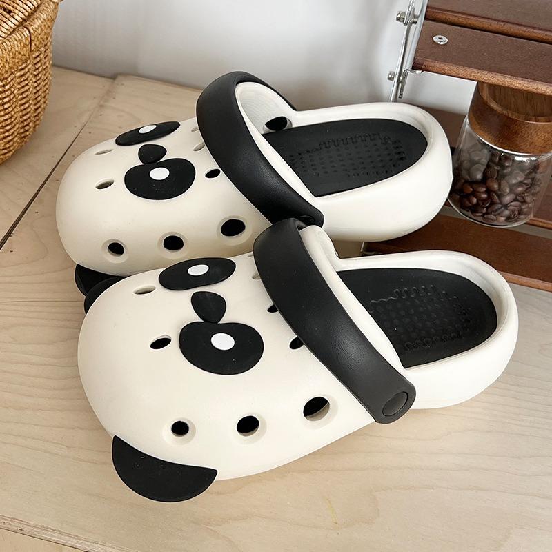 Cartoon hole shoes female summer cute panda outdoor wear parent-child non-slip soft sole two wear bag head cool slippers