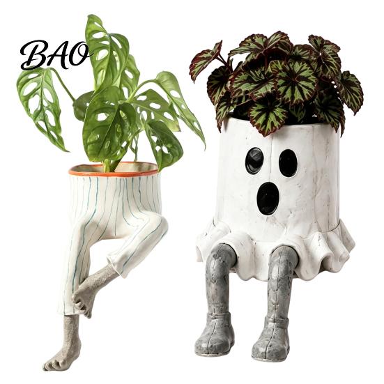 Holdbar Resin Sukkulent Holder 2 Stk. Finurlig Hængende Ben Planteholder, Hængende Siddende Blomsterpotte til Plante Sukkulenter, Sjov Halloween Skrivebord
