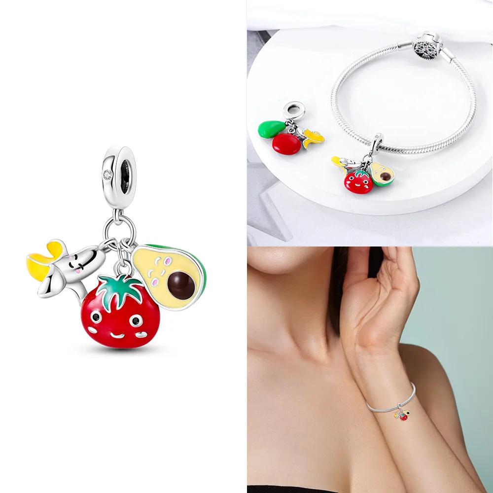 Classic Exquisite Original Charms Avocado Red Strawberry Cherry Pineapple Copper Beads Fit Bracelet Women Jewelry Diy Gifts