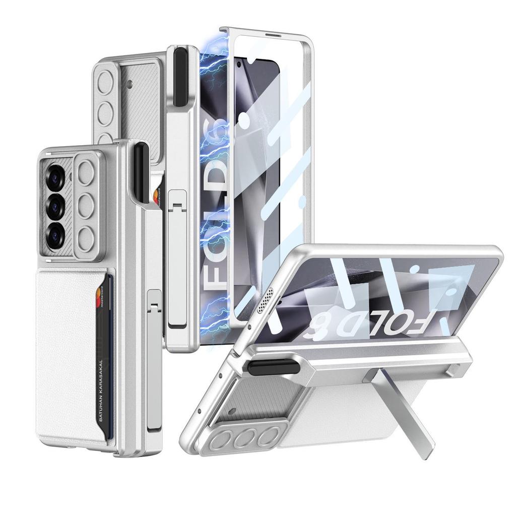 Samsung Z Fold 6 Magnetic Case with Hinge Protection, Pen Holder, Card Slot & Stand