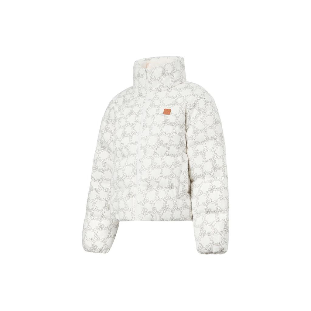 Li-Ning Full Print Stand Collar Loose Short Knitted Down Jacket Women Outerwear Off-White AYMT078-8