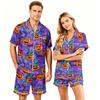 Couple Matching Halloween Pajama Set Short Sleeve Button Down Shirt with Curved Hem and Shorts Soft Casual Sleepwear S-XXXXL
