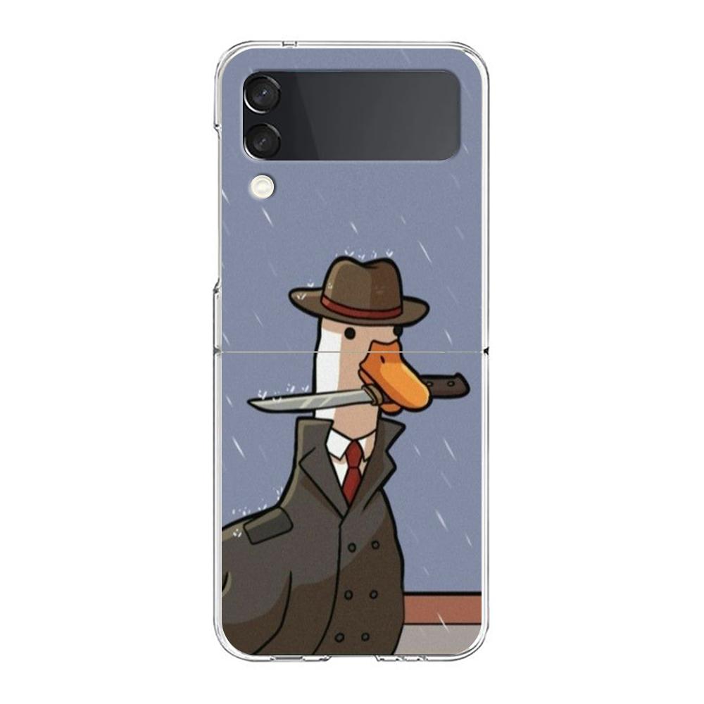 Cartoon Cute Goose Duck Game For Samsung Galaxy Z Flip 3 4 5 Hard Folding Clear PC Phone Case For Samsung Z Flip3 Cover Bumper