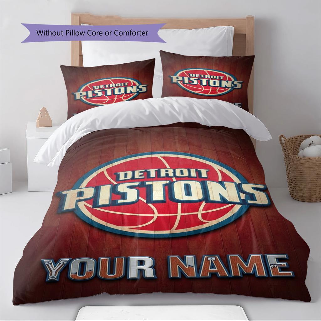 Name Custom Detroit Pistons Logo Pattern Bedding Set Quilt Cover Pillowcase Home Decor Gift (1 * Duvet Cover + 2 * Pillowcase, Without Core)