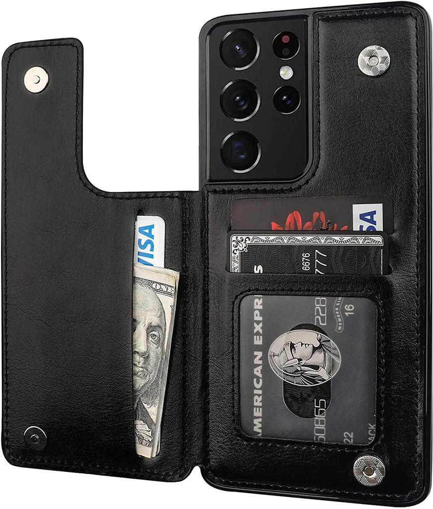 for Samsung Galaxy S21 FE S20 Note 20 Ultra Wallet Case with Card Holder PU Leather Card Slots Case Double Magnetic Clasp Cover