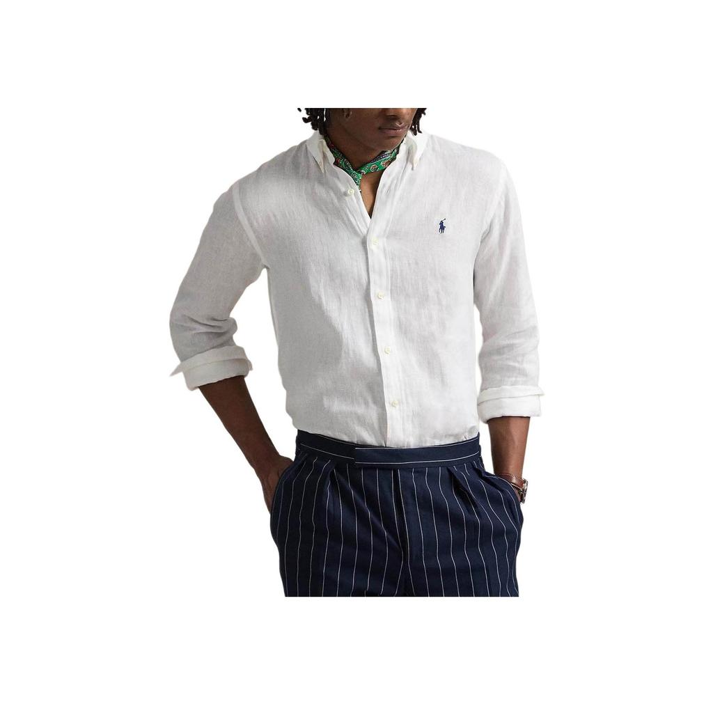 Polo Ralph Lauren Solid Logo Polo Button Long Sleeve Shirt Men Shirts White 710966294003