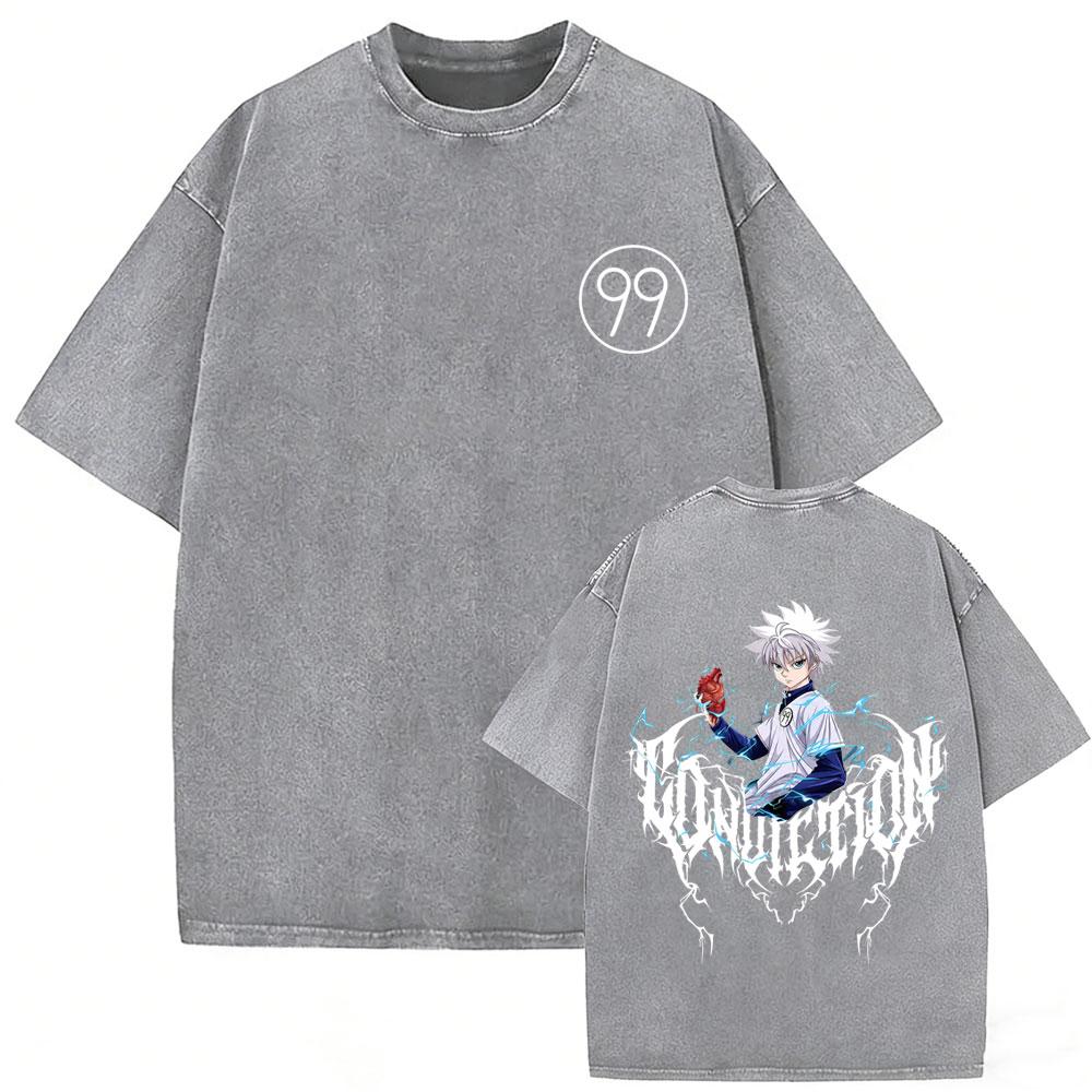 Washed Vintage Anime Hunter X Hunter T-shirts Manga Gon Freecss Graphic T Shirts Men Women Retro Cartoon Oversized Streetwear