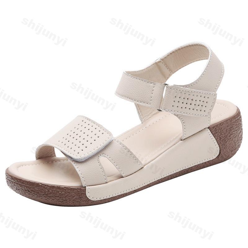 Mode Damen Sandalen Peep Toe 2025 Sommer PU Leder Pantoletten Mode Rutschfest Lässig Outdoor Strandschuhe Damenschuhe Übergröße 35-41