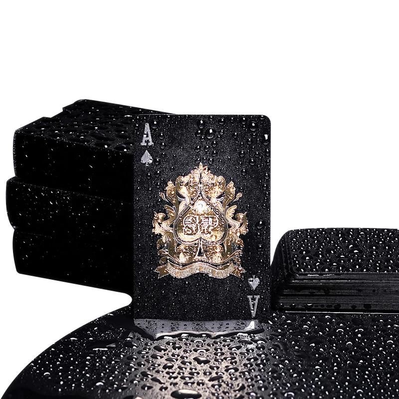 A Deck of Playing Cards 2 Styles of Plastic with Golden Laminate Washable Creative Black and Gold Water Repellent Magic Cards