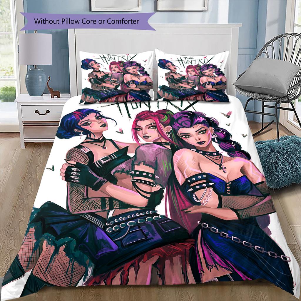 Anime-Muster Bettwäsche Steppbettdecke Set Bettbezug Kissenbezug Heimdekoration Geburtstagsgeschenk (1 Bettbezug + 2 Kissenbezüge, ohne Füllung)