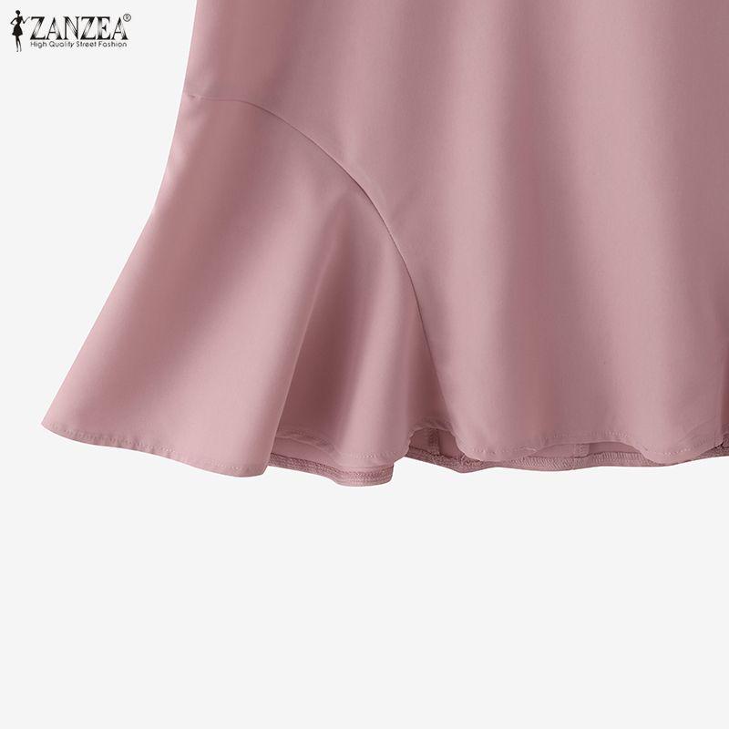 ZANZEA Summer Women Casual Round Neck Solid Color Short Sleeve Mini Dress