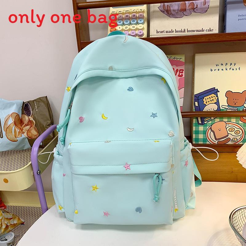 Waterresistant Student Backpack With Star And Moon Embroidery Design For Casual Travel And School