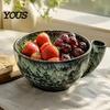 Convenient Vegetable Drainer Bowl Ceramic Berry Swirl Bowl, Auto Fruit Washing Drainage for Strawberries Colander with Drain Holes, Kitchen