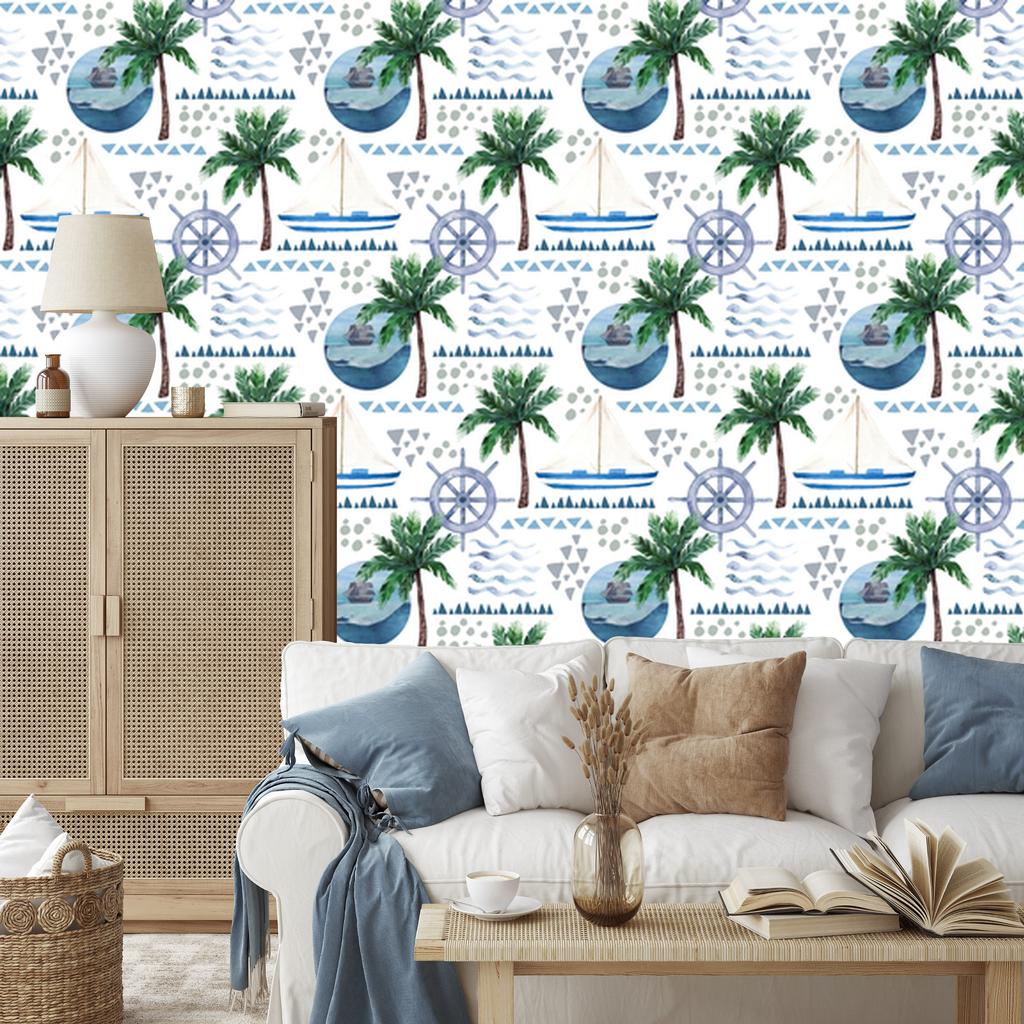 Watercolor Boats Wallpaper for Living Room and Bedroom 50x1000