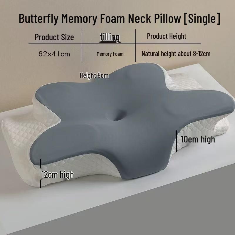 

Butterfly Memory Foam Neck Support Pillows - Cervical Support Pillow for Adults (Pair) Travel Pillow 62x41x12 cm