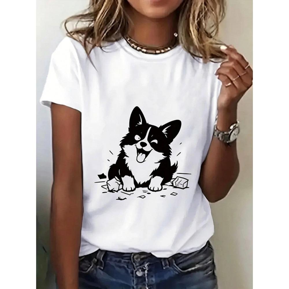 Girl Fun Climbing Cute Cat Pattern Printed T-shirt