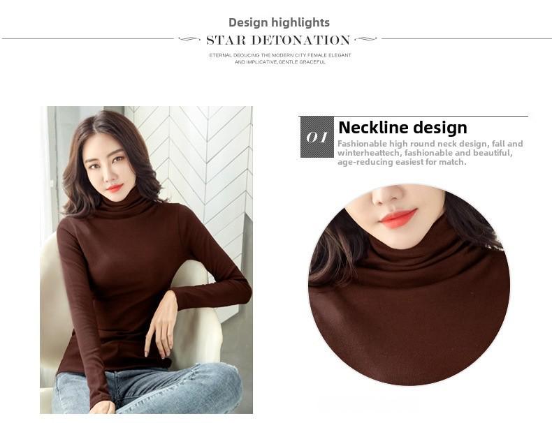 Toamnă/Iarnă 2025 Guler înalt Căptușită cu lână Damă Slim Fit Culoare uni Mânecă lungă Stil coreean Tricou la modă