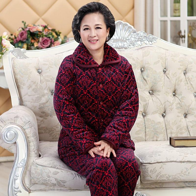 Women's winter pajamas three-layer thickened padded cotton to keep warm and fleece coral fleece padded jacket