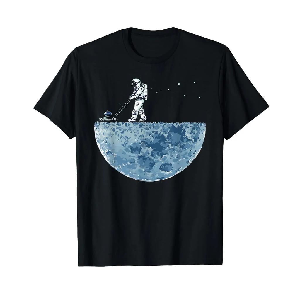 Astronaut Mowing The Moon Lawn T Shirt Vintage Slightly Casual Graphic Stretched Unisex Streetwear Homme Comfortable