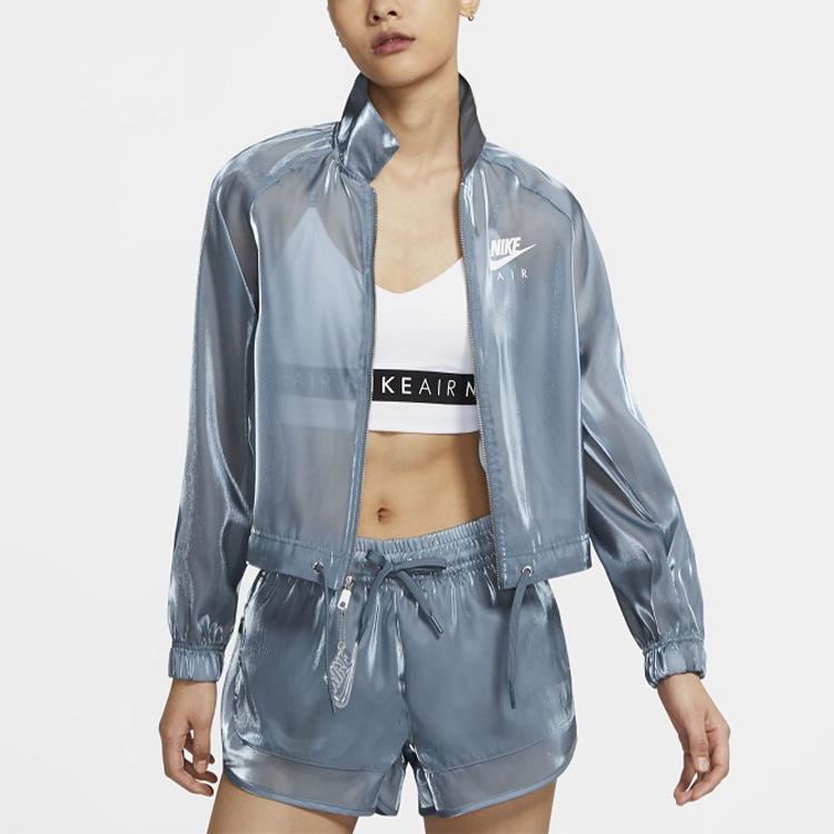 Nike Air Glossy Smooth Collar Sports Casual Jacket Women Jacket Fluorescent-Blue CU5545-031