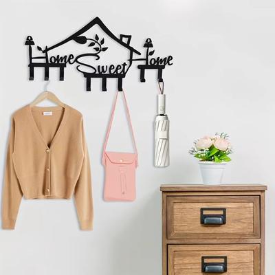 1pc Multi-Purpose SWEET HOME Hooks - Ideal for Organizing Keys Versatile Metal Wall Hanging Hooks for Home Decor