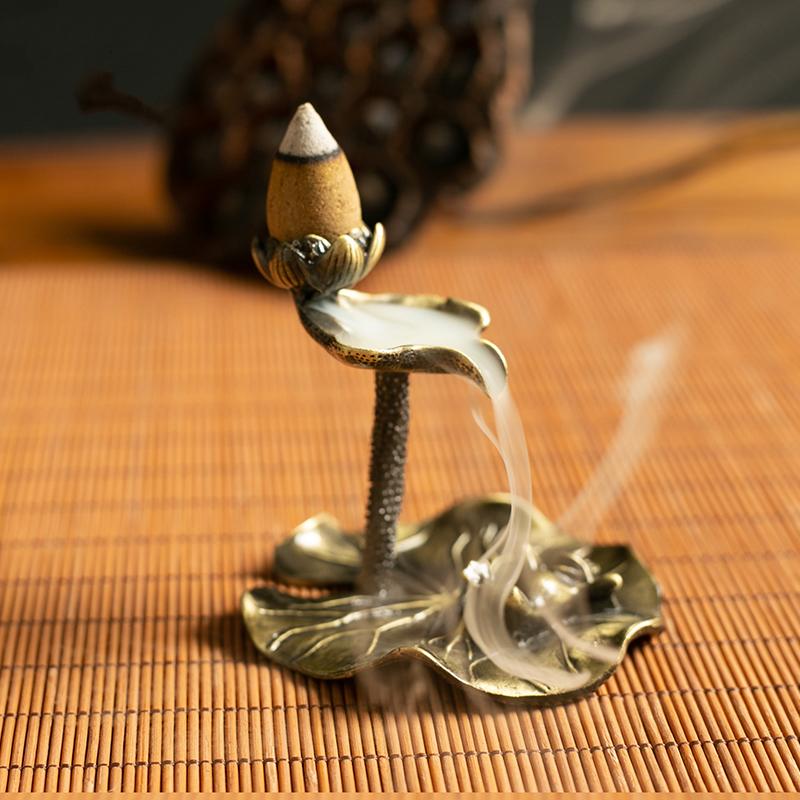 Solid Brass Lotus Frog Carp Backflow Incense Burner Censer Holder Ornaments Sandalwood Burner Reflux Incense Stick Holder