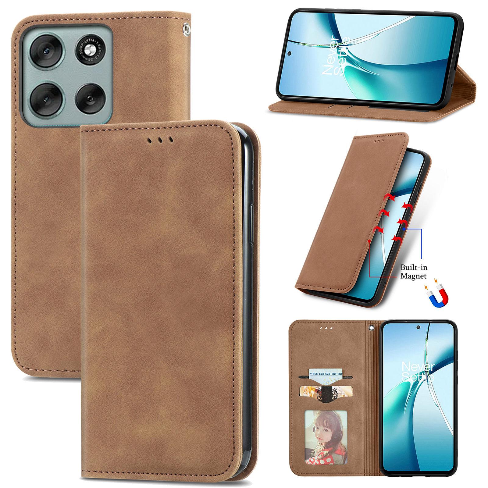 

Для Motorola Moto G56 5G Кожаный чехол с держателем для карт Магнитная адсорбция Чехол для телефона Brown