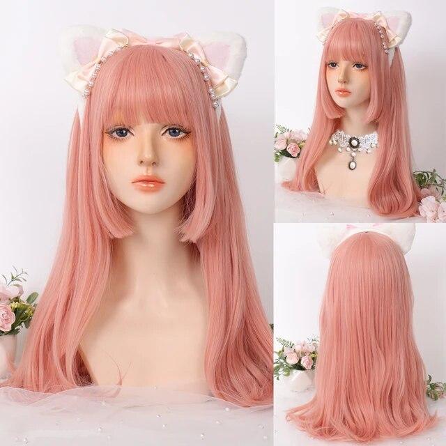 Synthetic Natural Black Wigs Long Wavy Wig for Women with Bangs Halloween Party Daily Heat Resistant Fibre Hair Wigs